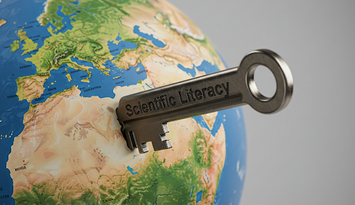 Scientific Literacy als Schlüssel zum Weltverstehen Ein Schlüssel mit der Aufschrift Scintific Literacy steckt in einer Weltkugel.