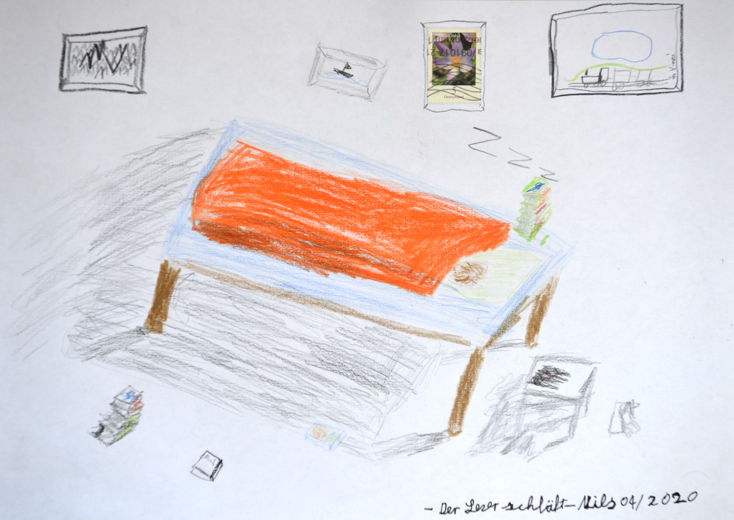 Bild des Tages - 14. April: "Der Leser schläft" von Nils (11 Jahre).