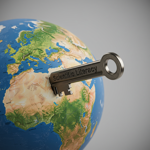 Scientific Literacy als Schlüssel zum Weltverstehen Ein Schlüssel mit der Aufschrift Scintific Literacy steckt in einer Weltkugel.