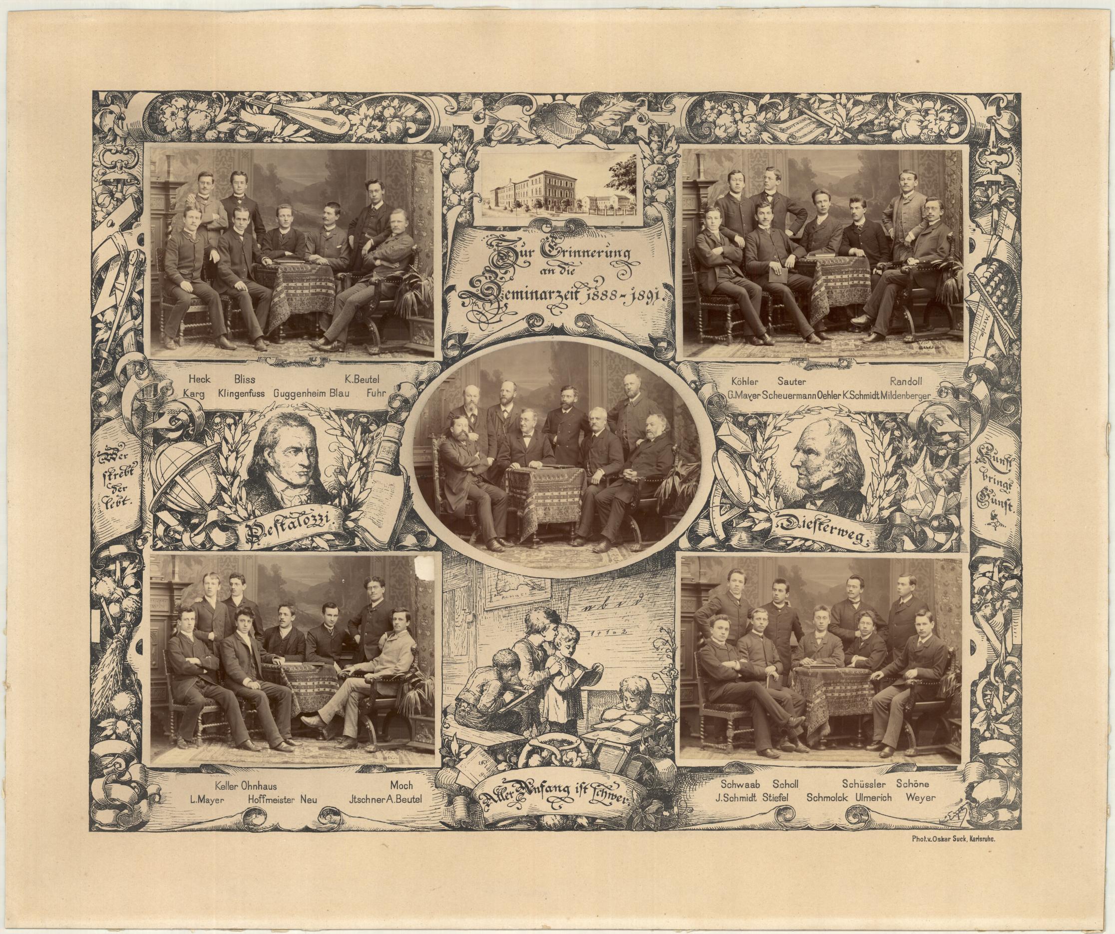 Bildnachweis: Schmuckbild Lehrerseminar 1888 bis 1891 Stadtarchiv Karlsruhe 8/PBS IV 292